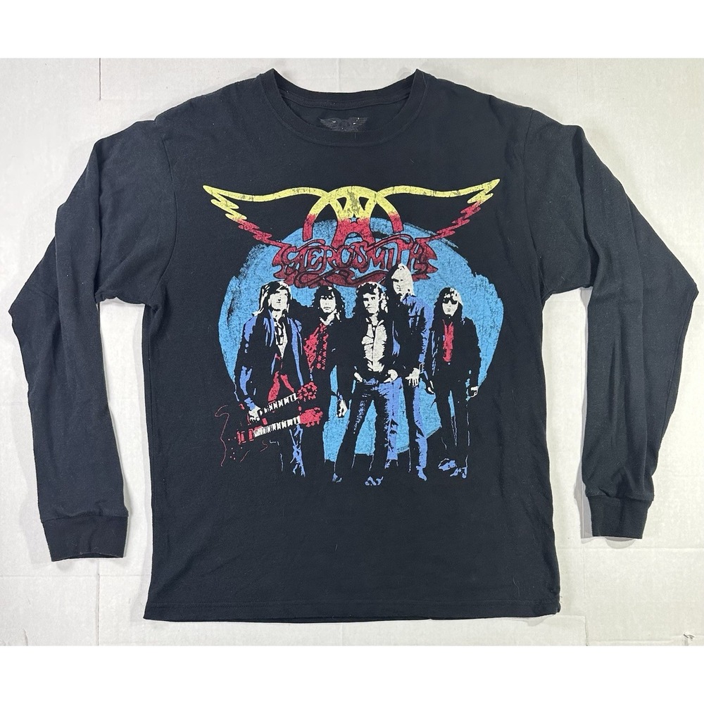 Aerosmith Rocks Tour Long‎ Sleeve Shirt Mens Medium Black Band Graphic Tee
